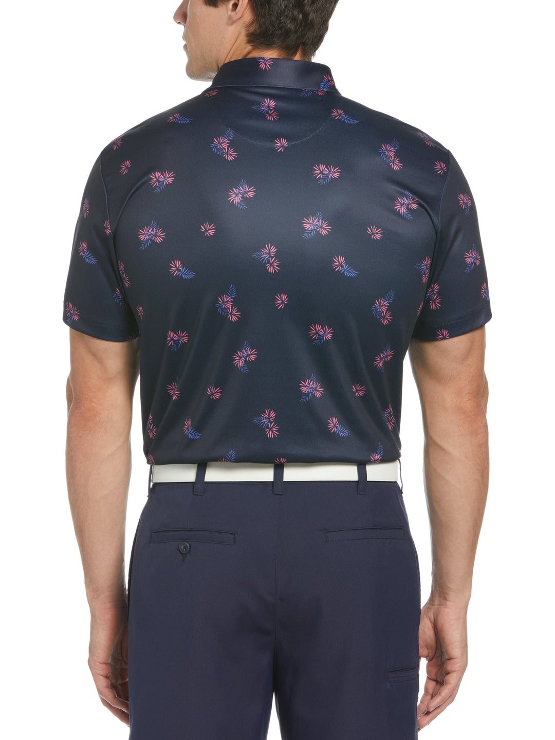 Allover Tropical Print Textured Golf Polo (Classic Navy) 