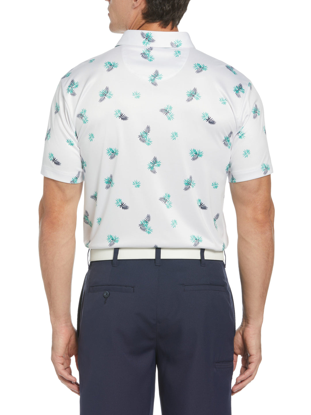 Allover Tropical Print Textured Golf Polo (Bright White) 