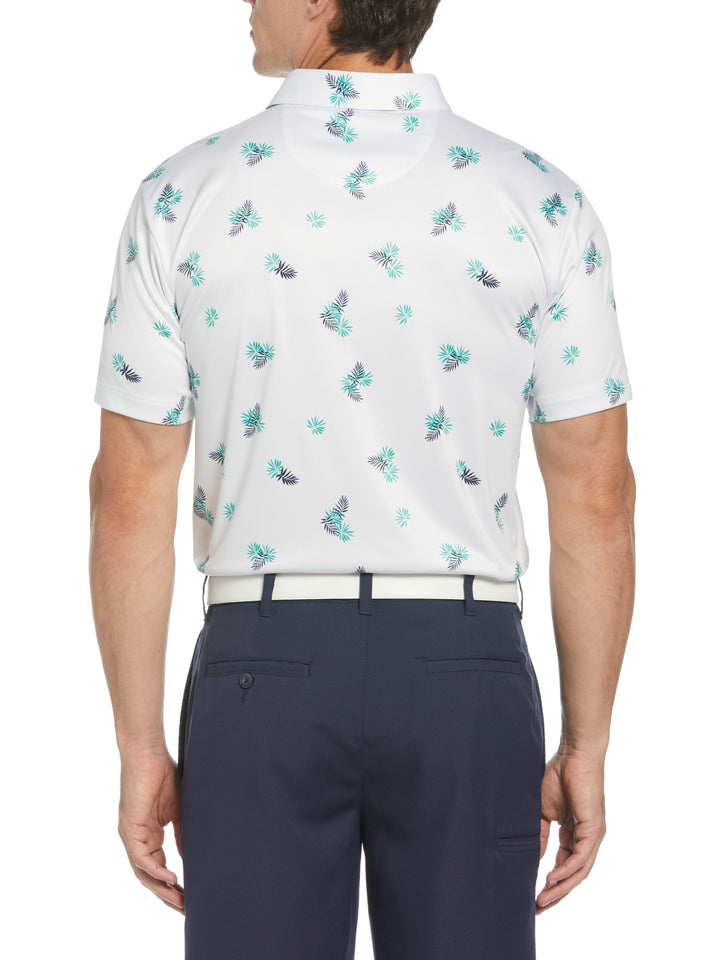 Allover Tropical Print Textured Golf Polo (Bright White) 