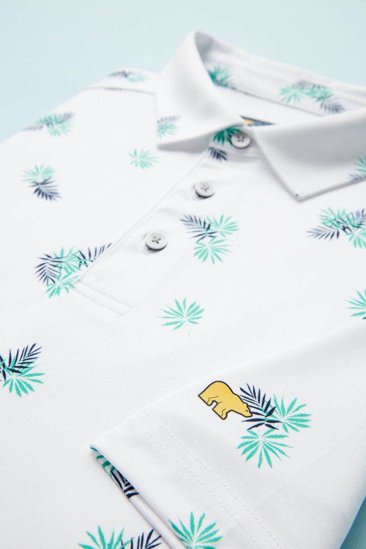 Men's Allover Tropical Print Textured Golf Polo