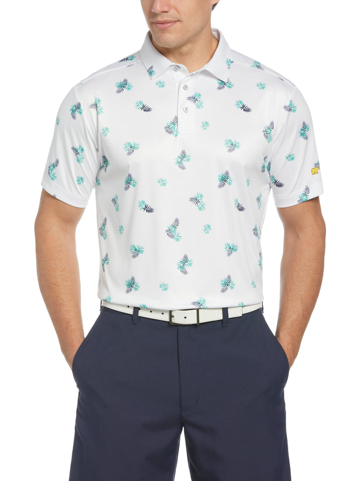Allover Tropical Print Textured Golf Polo (Bright White) 