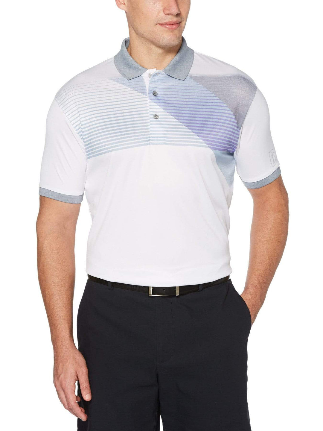 Men's Asymmetric Multi-Color Stripe Polo