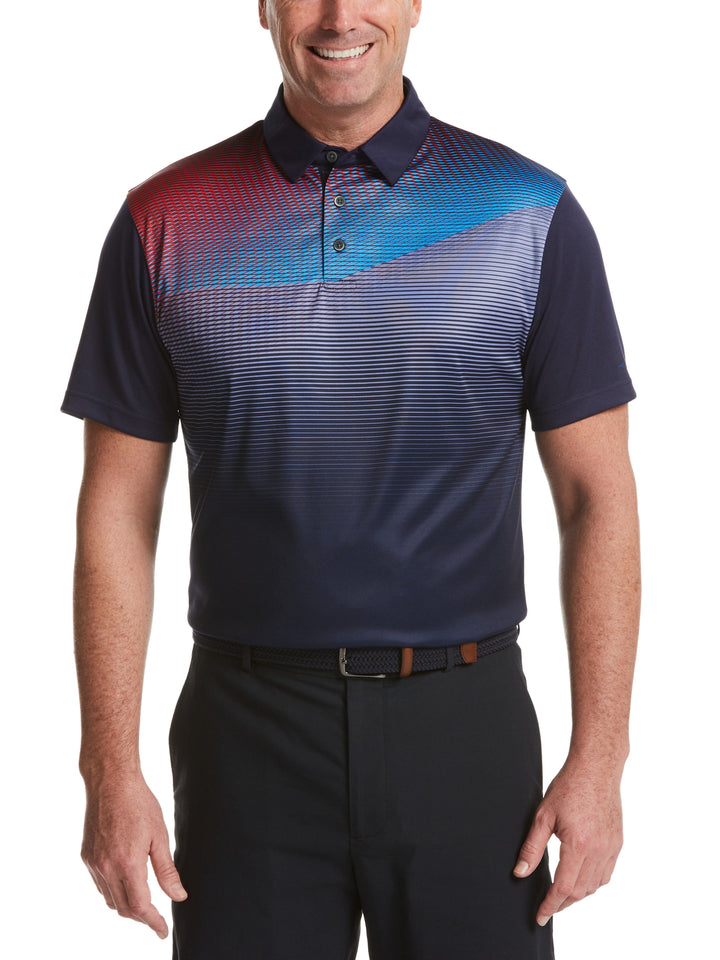 Men's Asymmetrical Front Panel Print Polo
