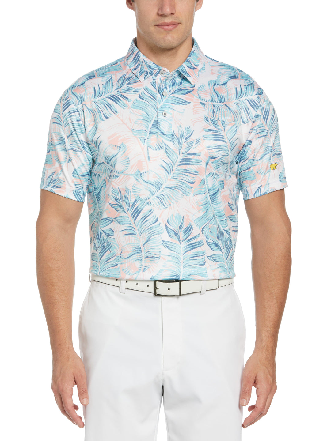 Destination Palm Printed Golf Polo (Bright White) 