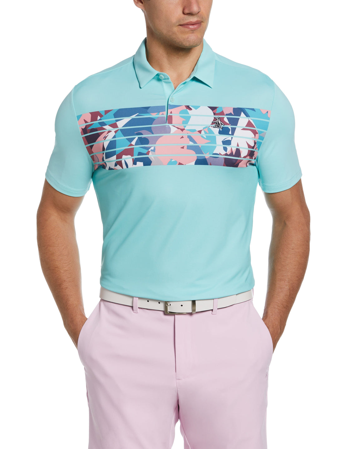 Engineered Floral Stripe Print Golf Polo (Limpet Shell) 