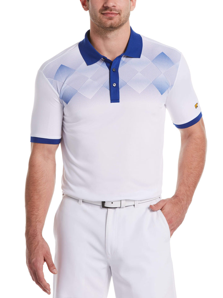 Men's Fading Argyle Chest Print Golf Polo