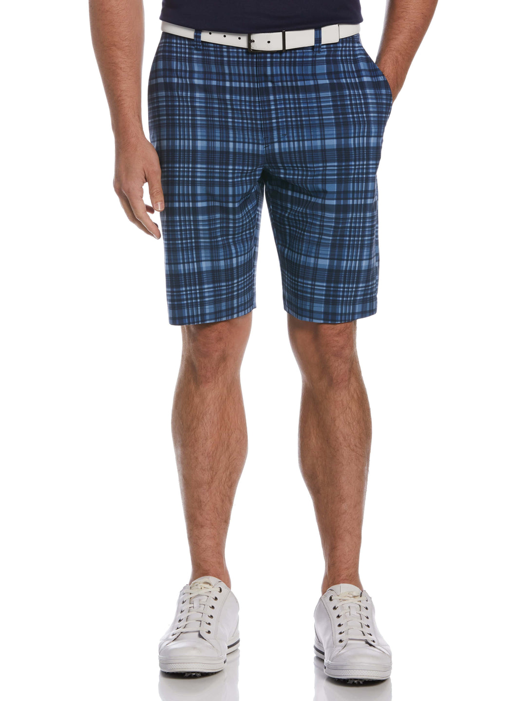 Flat Front 9" Printed Plaid Short (Classic Navy) 