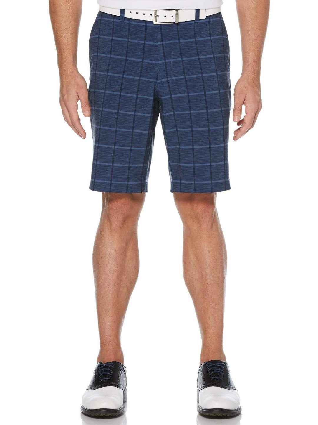 Men's Flat Front Heathered Plaid with Active Waistband and Media Pocket