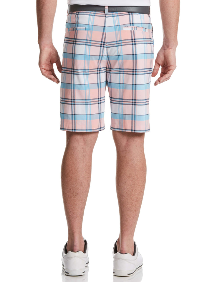 Men's Flat Front Heathered Plaid with Active Waistband and Media Pocket