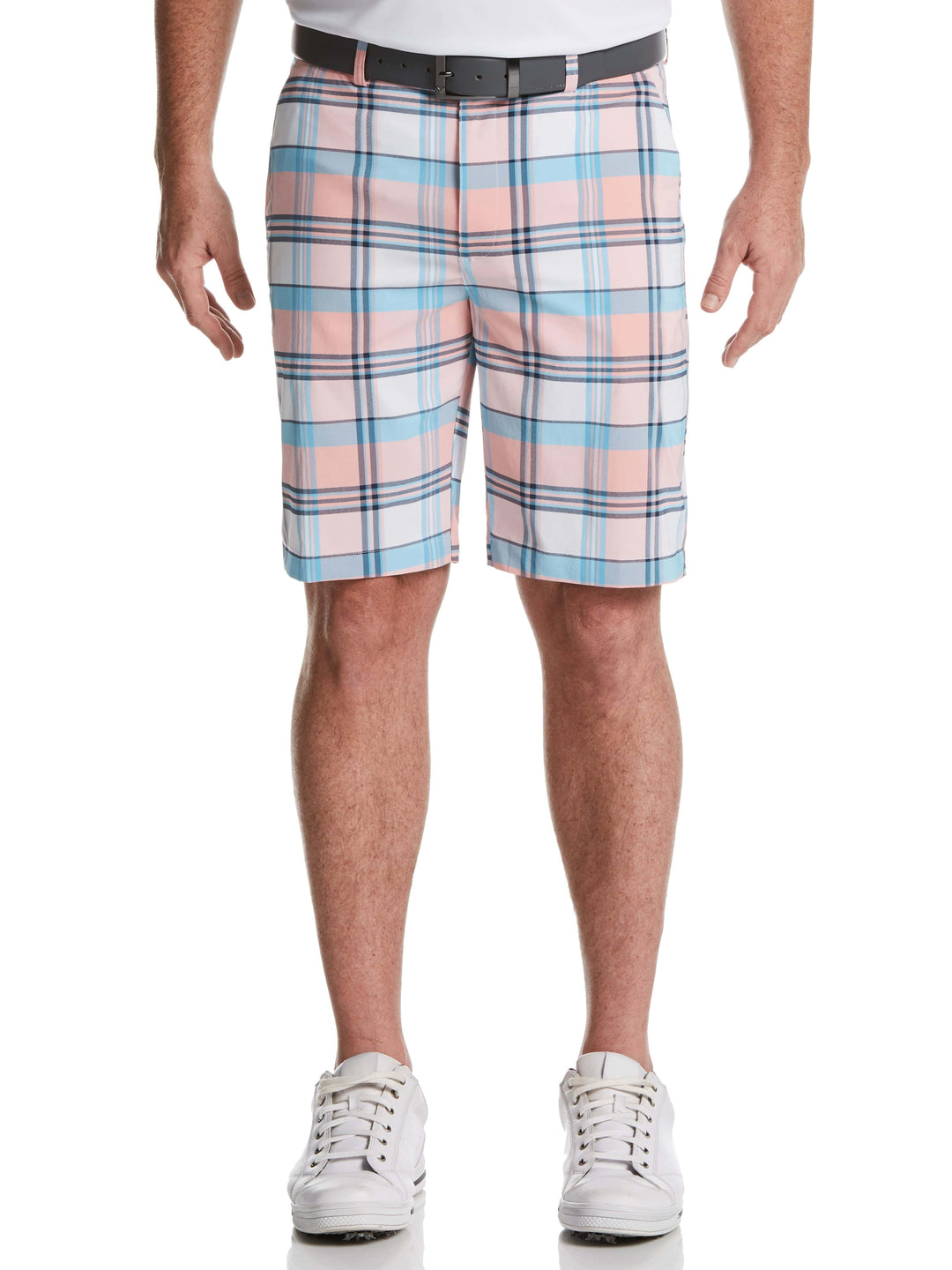 Men's Flat Front Heathered Plaid with Active Waistband and Media Pocket