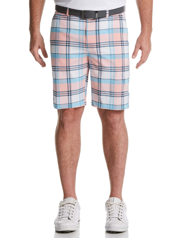 Men's Flat Front Heathered Plaid with Active Waistband and Media Pocket