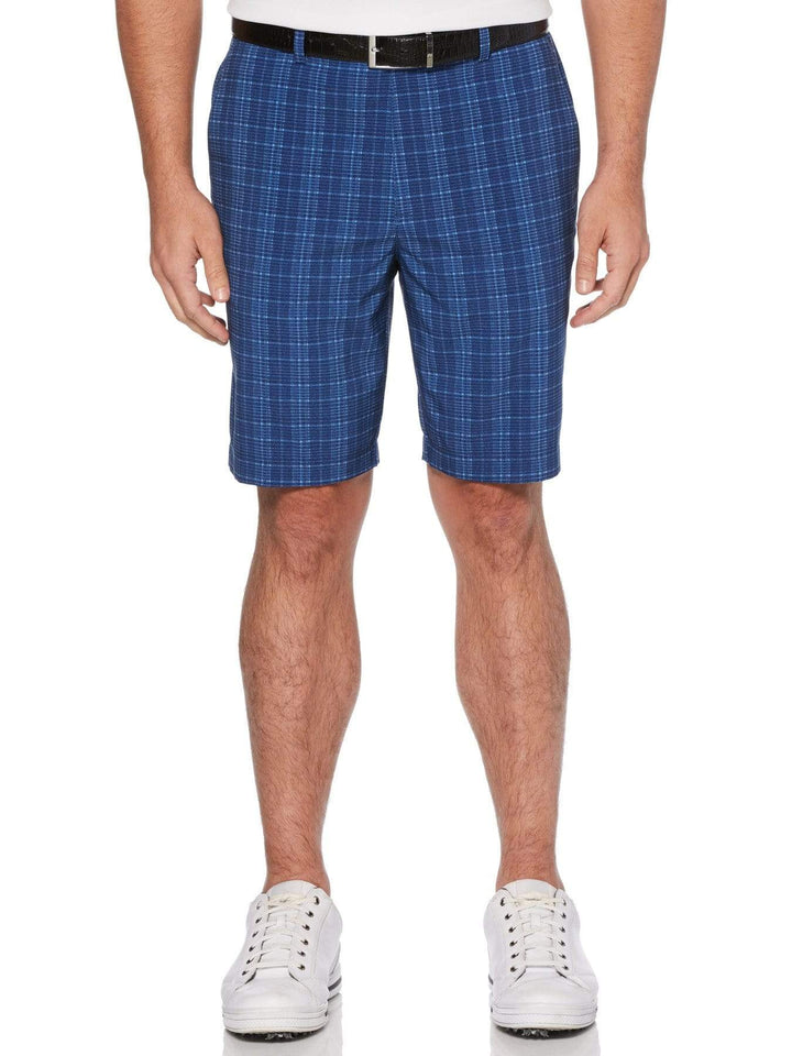 Men's Flat Front Plaid Printed Short with Active Waistband