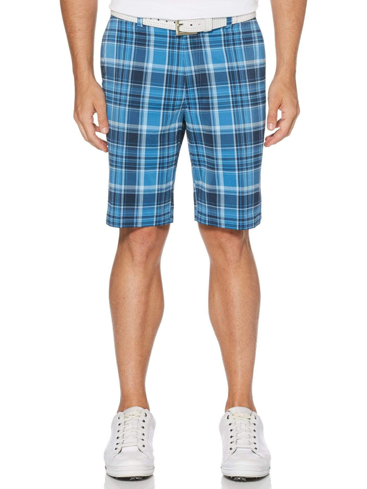 Men's Flat Front Yarn Dye Madras Golf Short with Active Waistband