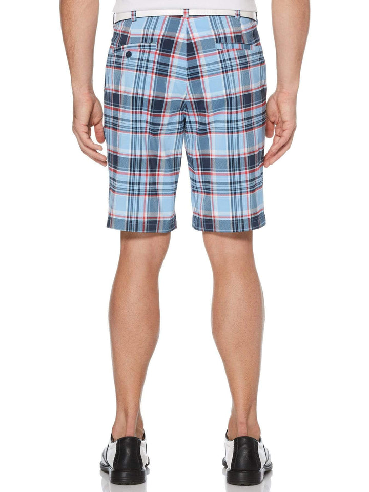 Men's Flat Front Yarn Dye Madras Golf Short with Active Waistband