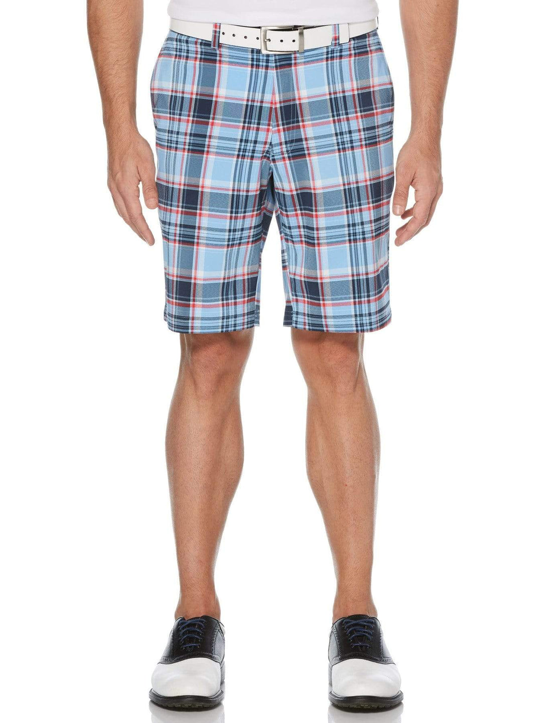 Men's Flat Front Yarn Dye Madras Golf Short with Active Waistband