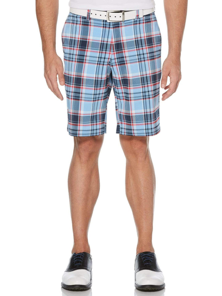 Men's Flat Front Yarn Dye Madras Golf Short with Active Waistband