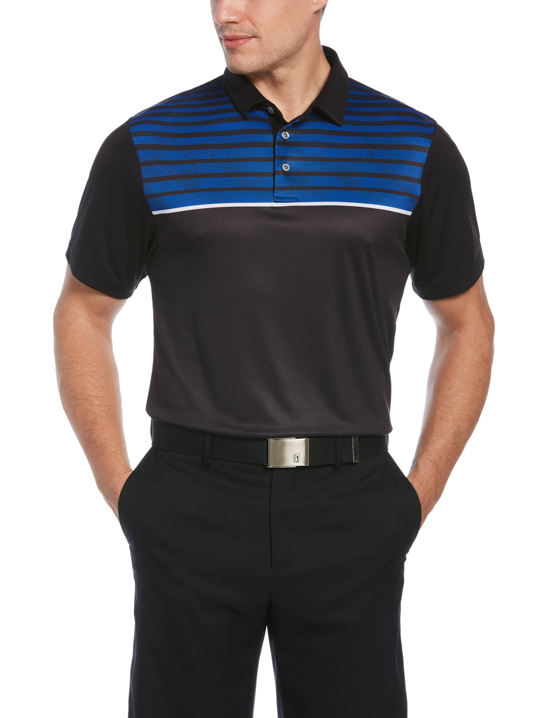 Men's Geo Stripe Print Golf Polo
