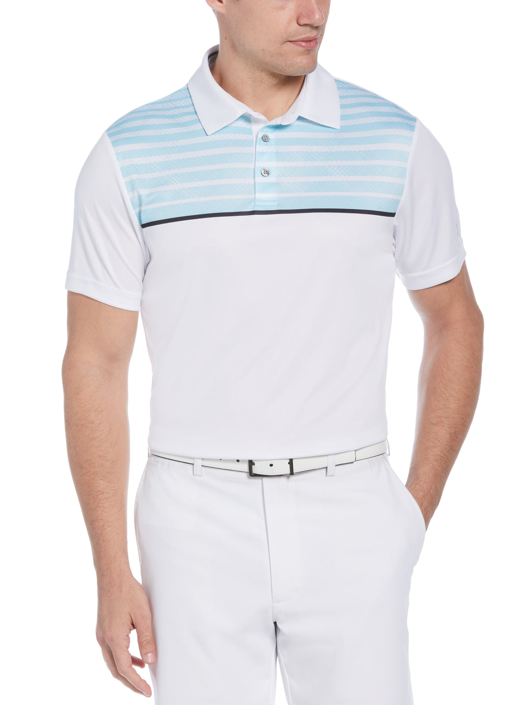 Geo Stripe Print Golf Polo (Bright White) 