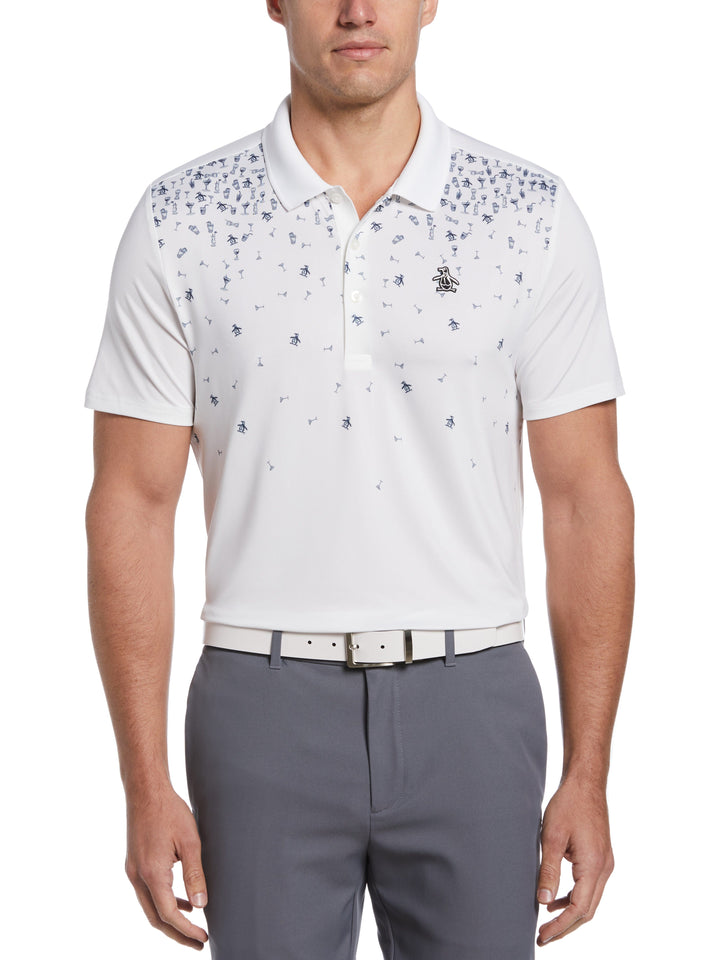 Happy Hour Print Golf Polo (Bright White/Pearl Bl) 
