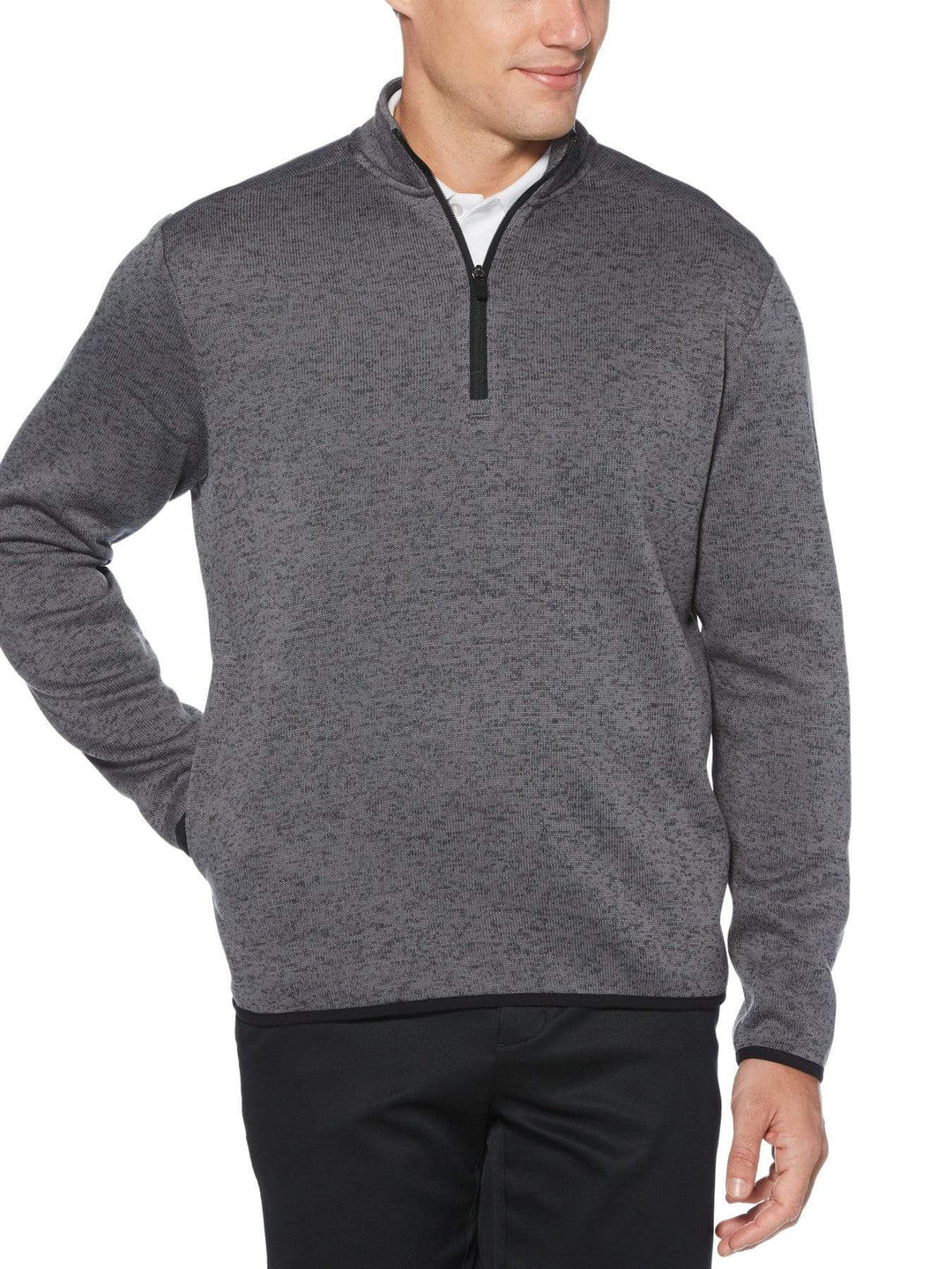 Men's Heather Fleece Back Quarter-Zip Sweater with Binding