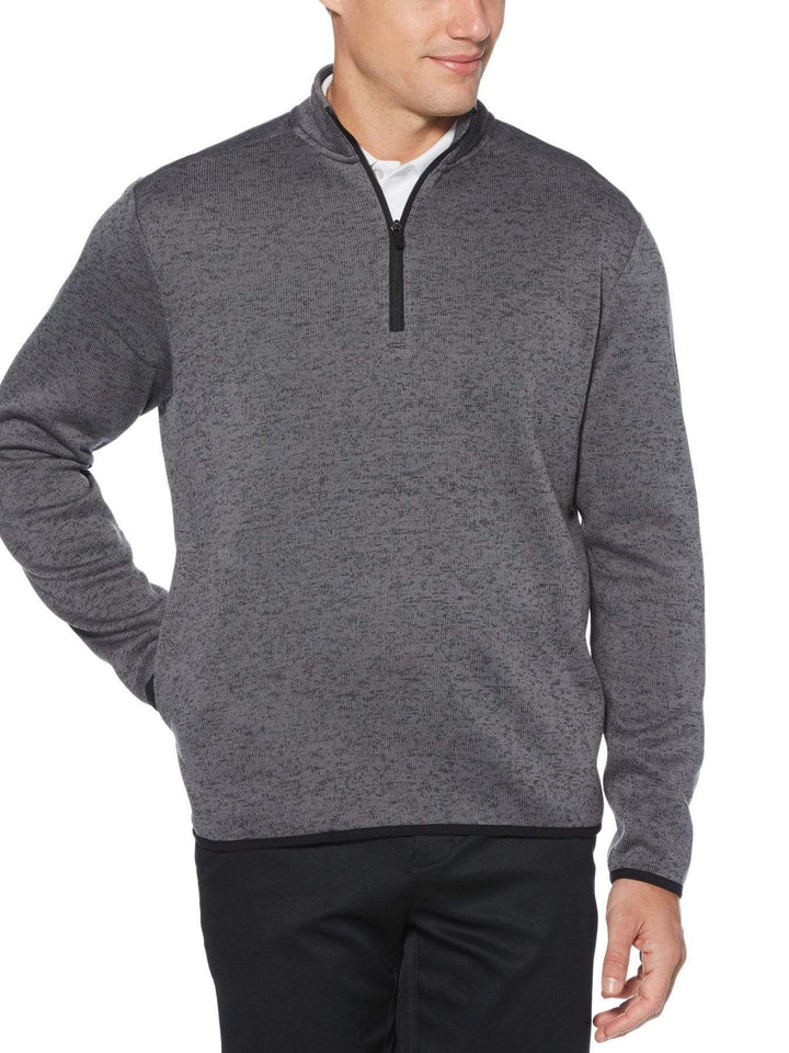 Men's Heather Fleece Back Quarter-Zip Sweater with Binding
