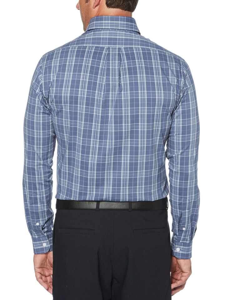 Men's Large Three Color Plaid Woven Long Sleeve Button-Down Shirt