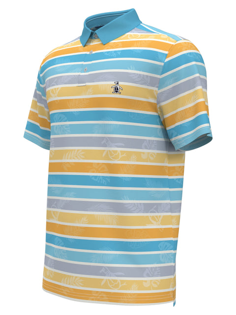 Original Resort Stripe Print Golf Polo Shirt (Aquarius) 