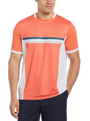 Men's Pieced Print Chest Stripe Crew Neck Tennis Tee