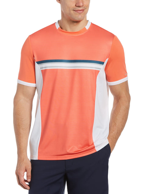 Men's Pieced Print Chest Stripe Crew Neck Tennis Tee