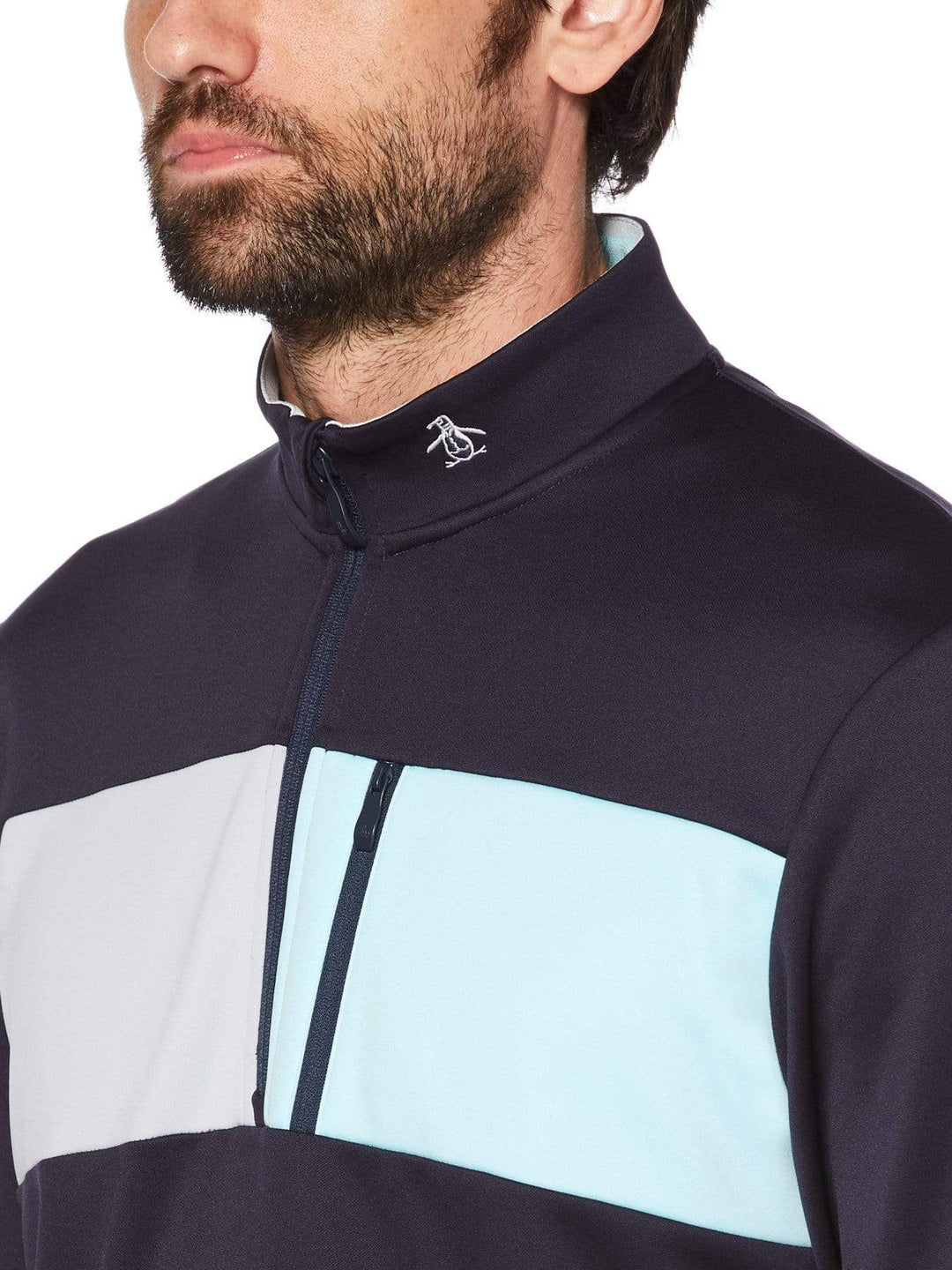 Men's Quarter Zip Colorblock Fleece Golf Sweater