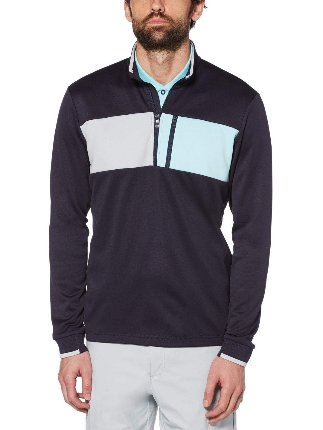 Men's Quarter Zip Colorblock Fleece Golf Sweater
