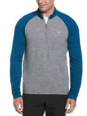 Quarter Zip Lightweight Block Golf Sweater (Blueberry Pancake Htr) 