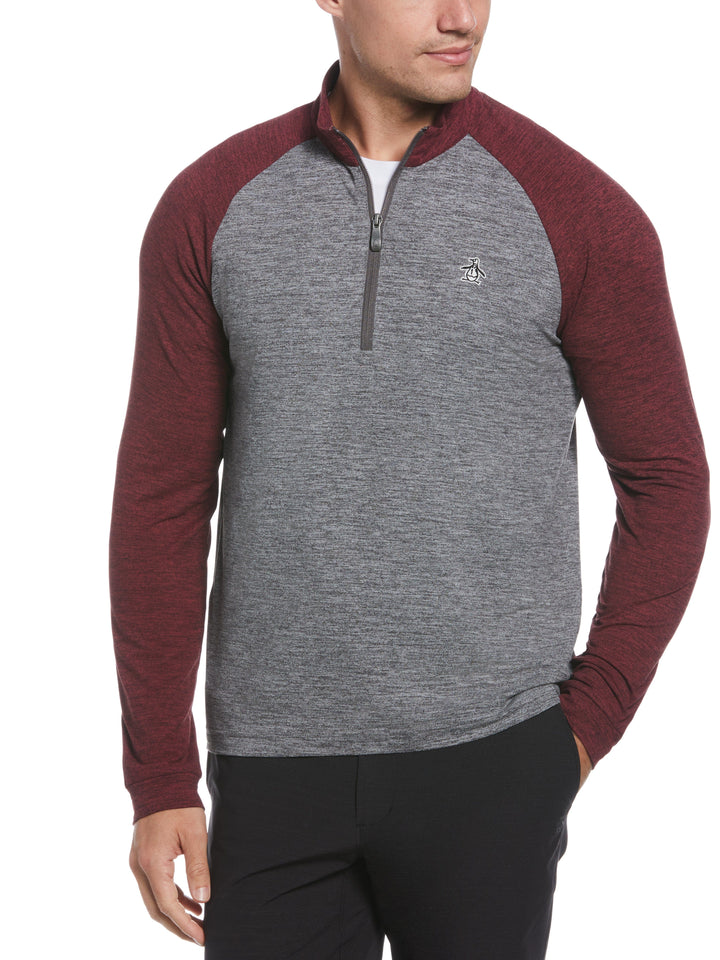 Quarter Zip Lightweight Block Golf Sweater (Cordovan Heather) 