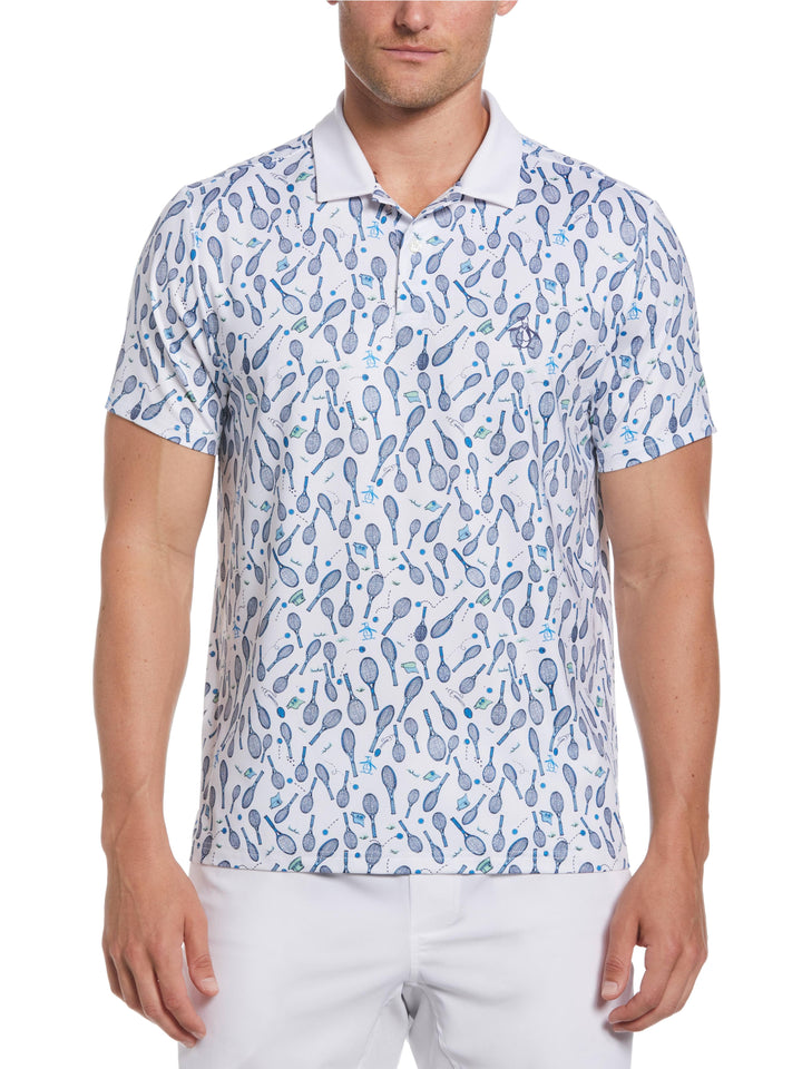 Men's Racquet Printed Tennis Golf Polo Shirt