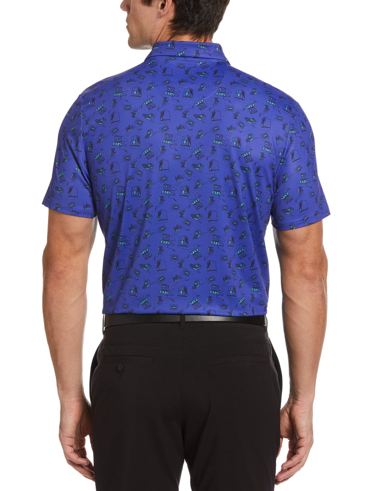 Retro Arcade Print Golf Polo Shirt (Bluing) 