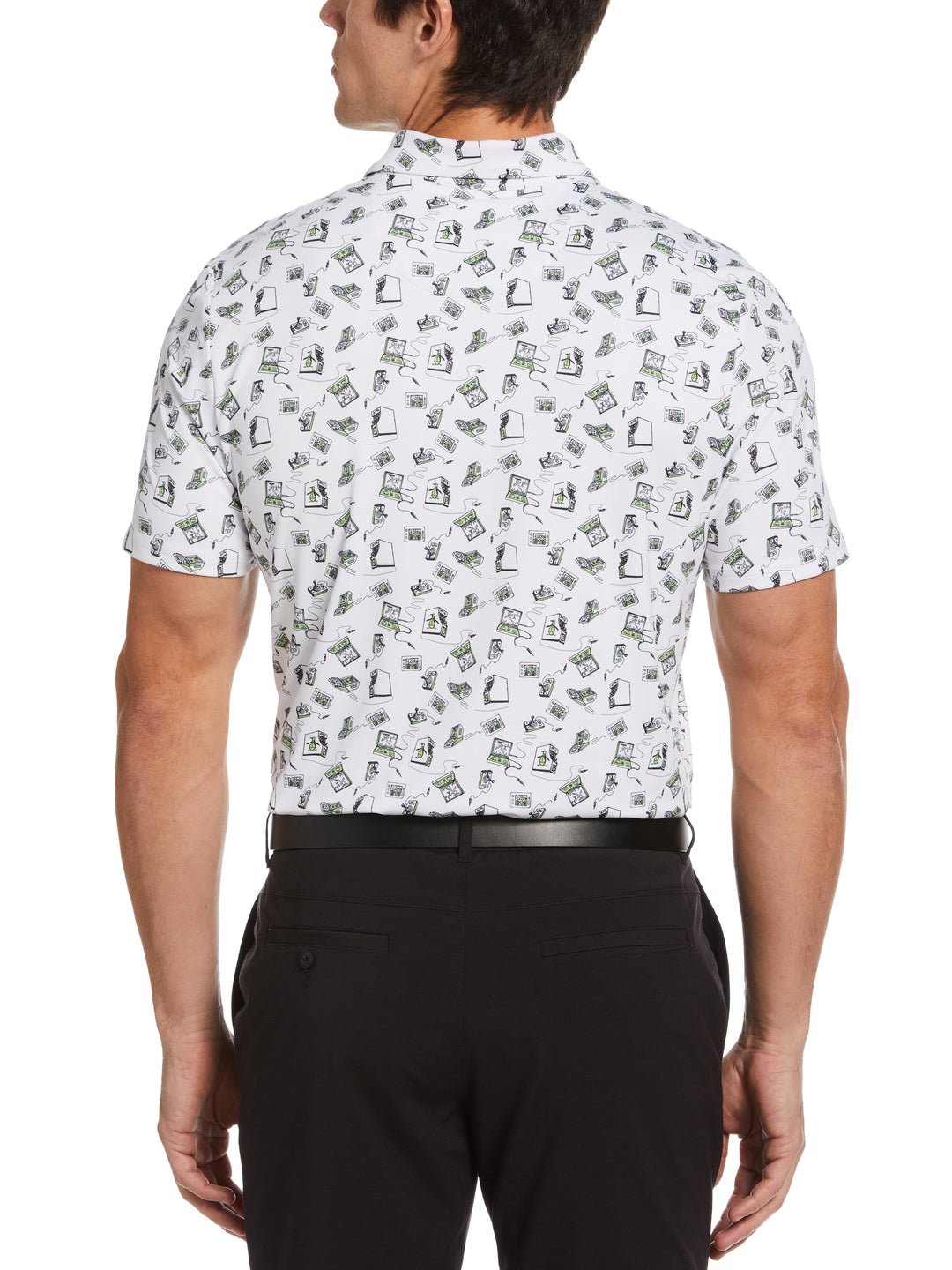 Retro Arcade Print Golf Polo Shirt (Bright White) 
