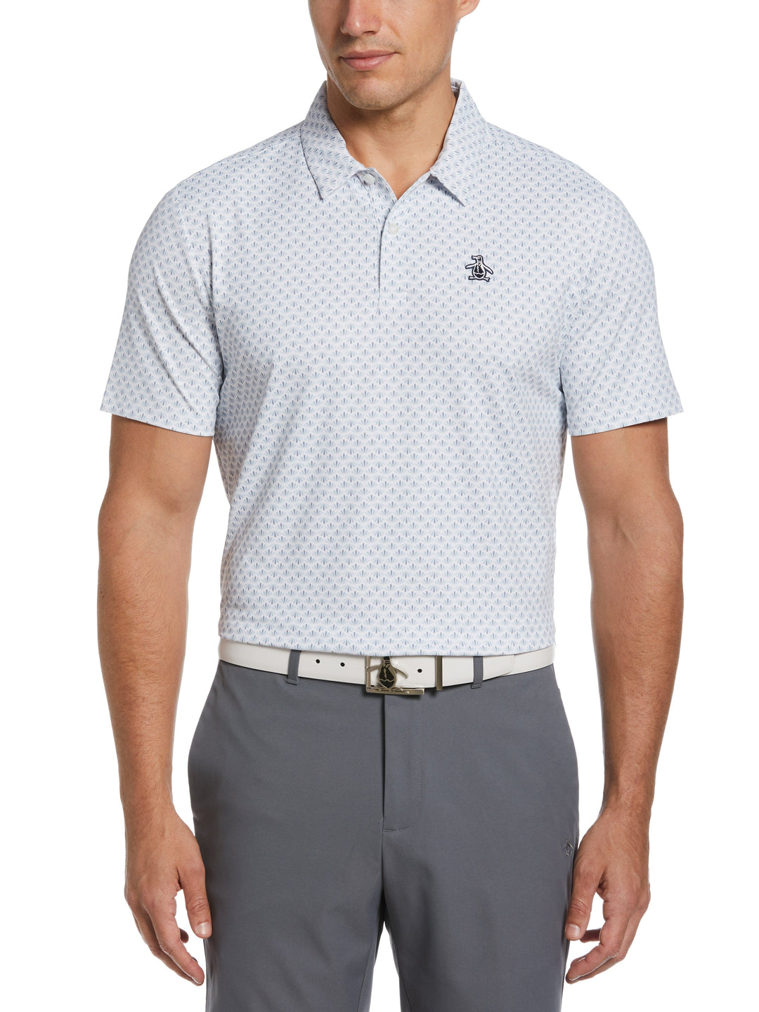 Retro Geo Print Golf Polo (Bright White) 