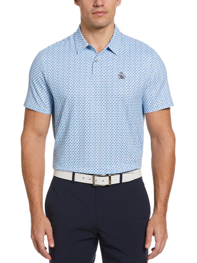 Retro Wave Pattern Print Golf Polo Shirt (Aquarius) 