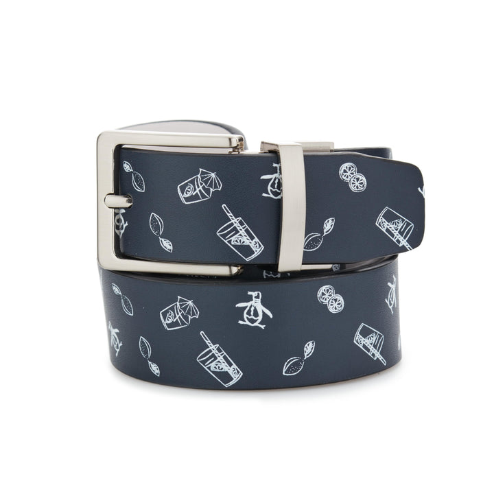 Reversible Lemonade Print Leather Golf Belt (Navy) 