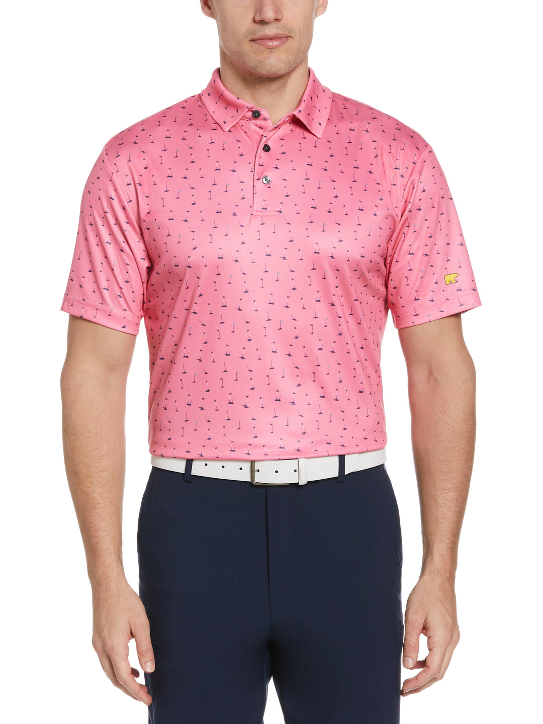 Short Sleeve  All Over Golf Flag Printed  Polo (Flowering Ginger) 