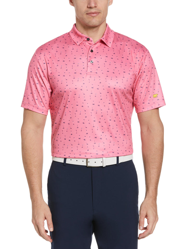Short Sleeve  All Over Golf Flag Printed  Polo (Flowering Ginger) 
