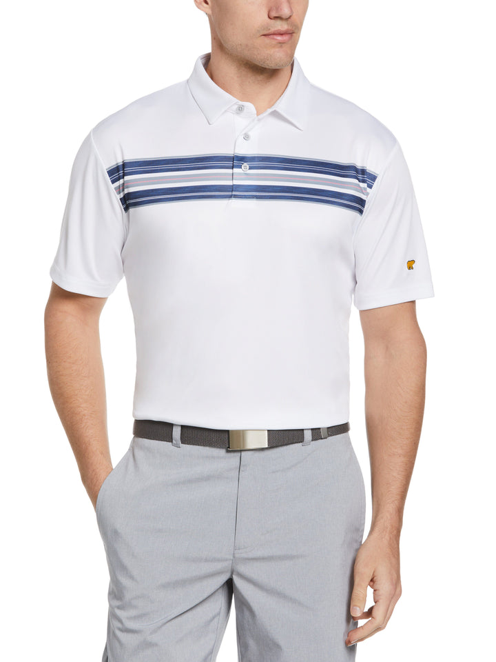 Short Sleeve Heather Textured Chest Stripe Polo (Bright White) 