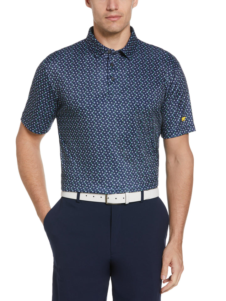 Short Sleeve Hibiscus Print Polo (Classic Navy) 