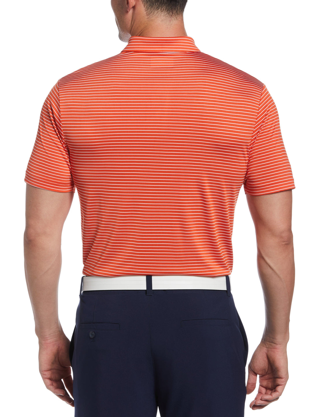 Single Feeder Stripe Golf Polo (Tangerine Tango) 