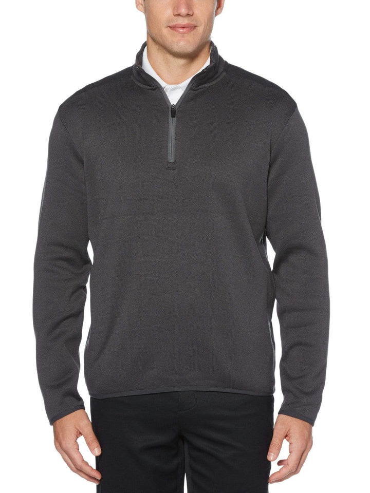 Men's Solid Fleece Back Quarter-Zip Sweater with Binding