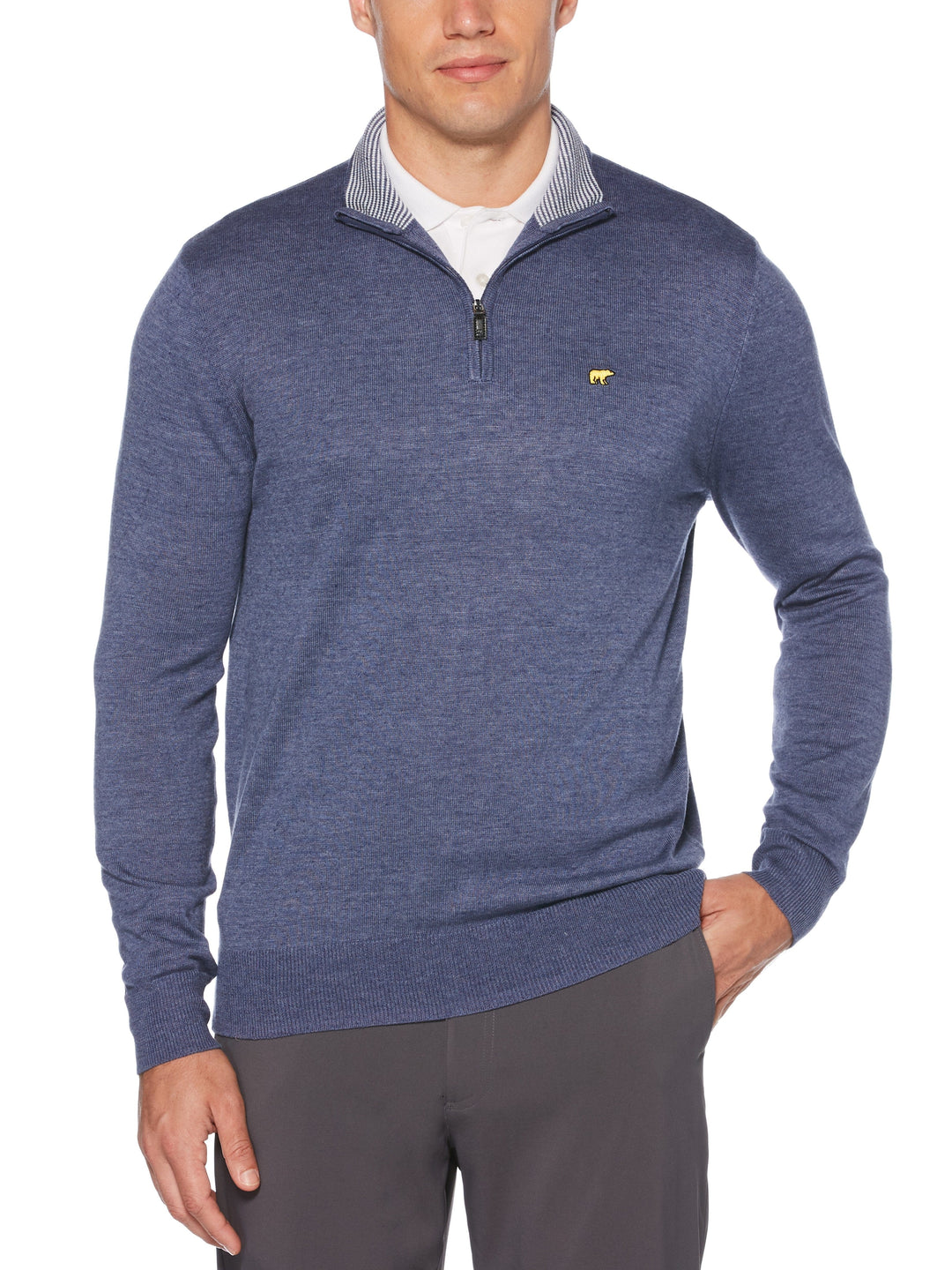 Men's Stripe Inner Collar Quarter-Zip Golf Sweater