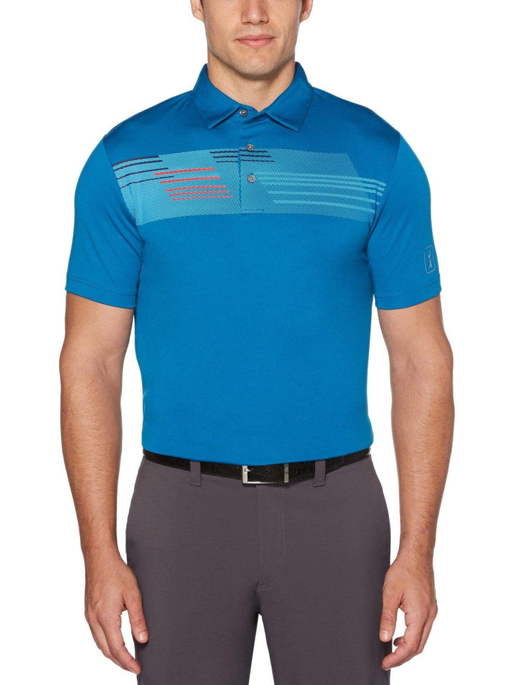 Men's Textured Chest Printed Short Sleeve Polo