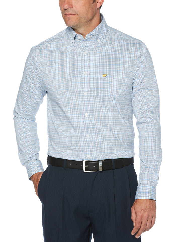 Men's Three Color Plaid Woven Long Sleeve Button-Down Shirt