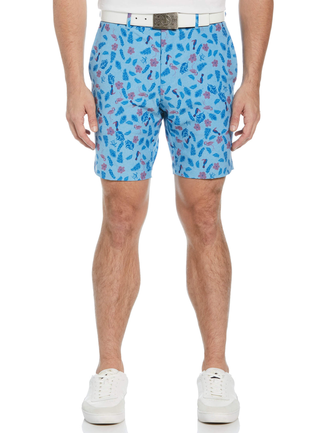 Whimsical Tropical Print 8" Golf Short (Black Iris) 