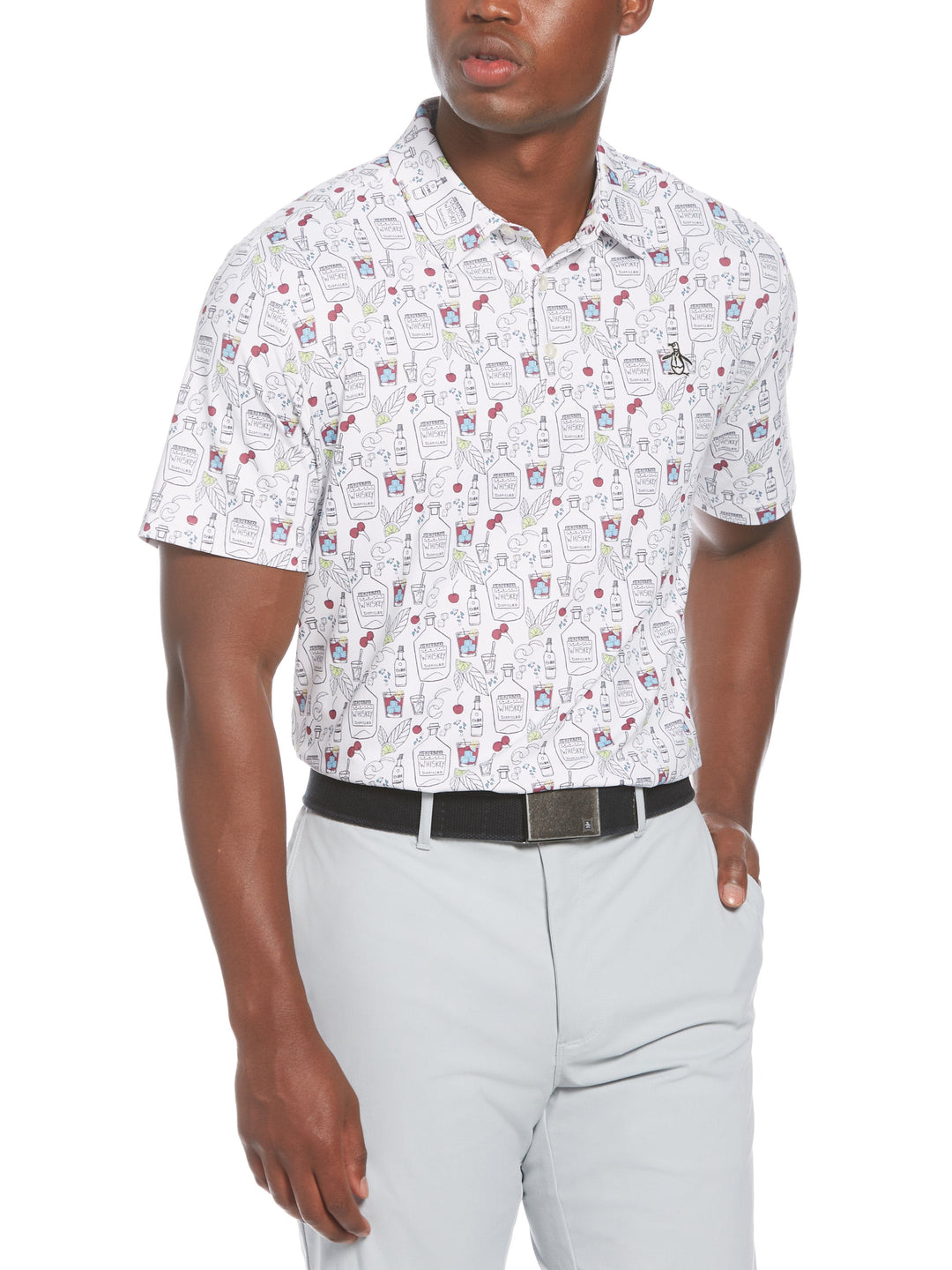 Men's Whiskey Conversation Print Golf Polo Shirt